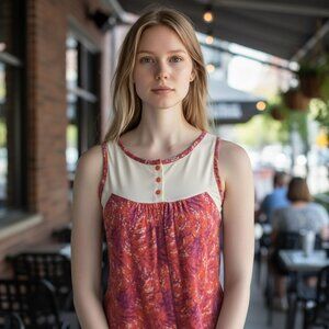 VTG Vans Sleeveless Floral Tank Top Womens Size Small White/Pink/Orange
